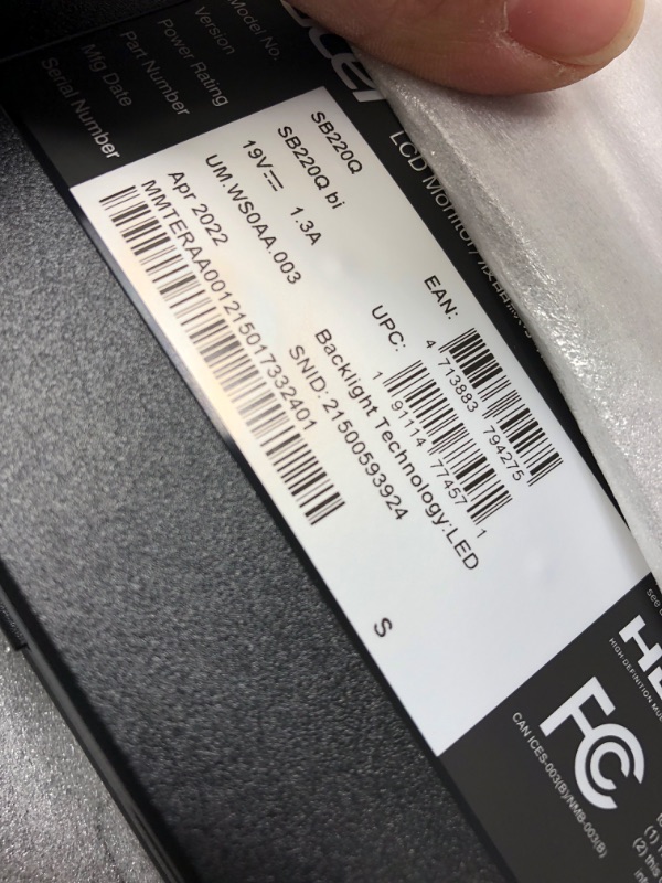 Photo 1 of Acer 21.5 Inch Full HD (1920 x 1080) IPS Ultra-Thin Zero Frame Computer Monitor (HDMI & VGA Port), SB220Q bi