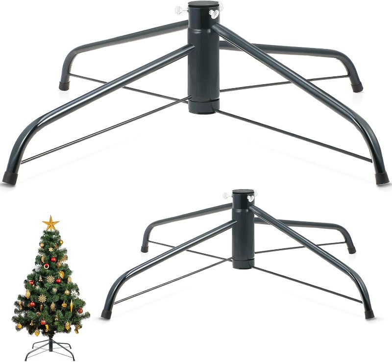 Photo 1 of 2 Pcs Christmas Tree Stand 24 and 16 Inch Artificial Christmas Tree Base Dark Green Xmas Tree Folding Stand for Christmas Tree 6.5 to 8 Feet Live Trees Hold Standing Home and Party Decor(Dark Green)
