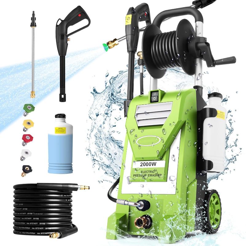 Photo 1 of *UNABLE TO TEST* Electric Pressure Washer, 2000W High Power Washer, 2.11GPM Professional Electric Pressure Cleaner Machine with 4 Nozzles Foam Cannon,Best for Homes, Patios, Garden ***USED** NOT IN ORGINIAL PACKAGE*** 
