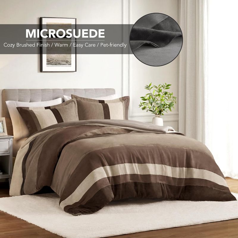 Photo 1 of **COMFORTER ONLY** Comfort Spaces Queen Comfortert,  Luxe Microsuede, Pieced Design Color Block Stripes Bedding Comforter, All Season Soft Brushed Microfiber Reverse, Full/Queen, Neutral