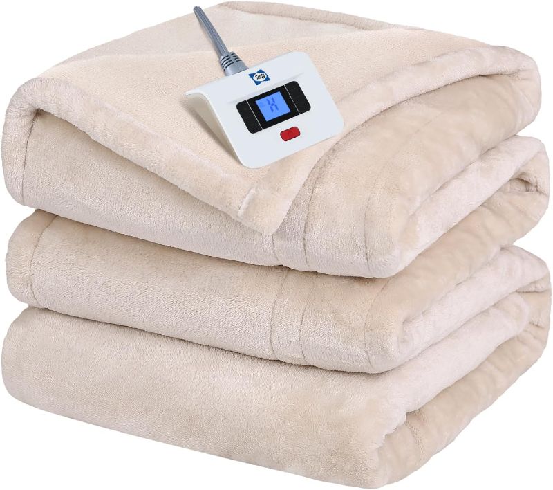 Photo 1 of  SEALY Electric Blanket Full Size, Flannel Heated Blanket with 10 Heating Levels & 1-12 Hours Auto Shut Off, Fast Heating Warm Blanket, Machine Washable, Beige, 80 x 84 Inch