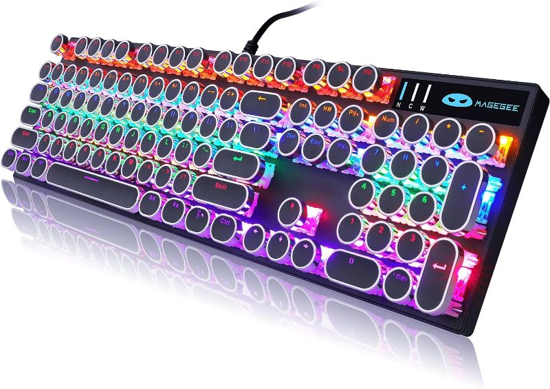 Photo 1 of Typewriter Style Mechanical Gaming Keyboard RGB Backlit Wired with Blue Switch Retro Round Keycap 104 Keys Keyboard (Writertype Keyboard-104keys Black) 899 pcs 