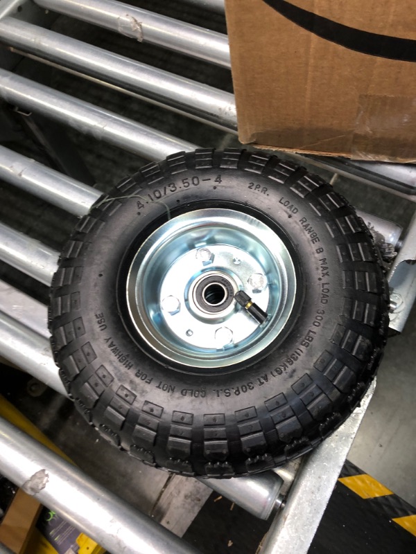 Photo 2 of 4.10/3.50-4" Flat Free Tire and Wheel (4-Pack) - 10 Inch Solid Rubber Tires with 5/8" Bearings, 2.2" Offset Hub - Compatible with Garden Wagon Carts,Hand Truck,Wheelbarrow,Dolly,Utility Cart