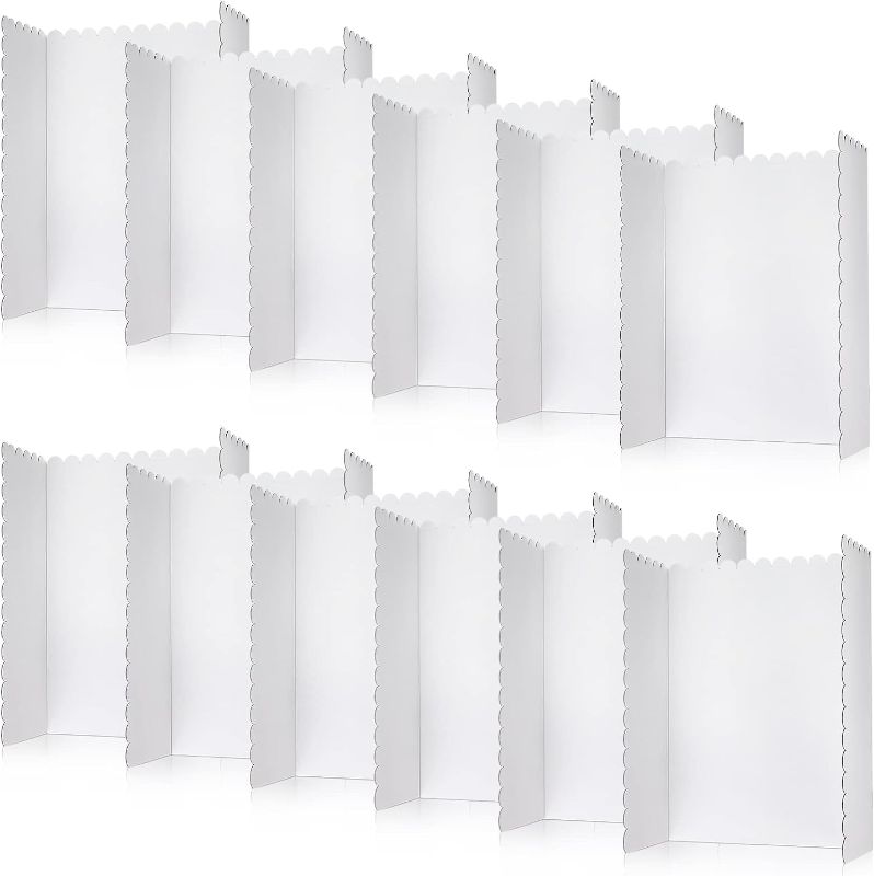 Photo 1 of 12 Pcs White Trifold Poster Board 16 x 24 Inch Cardboard Presentation Board Science Fair Display Foldable Paperboard for Fun Projects School Memorial Photo Collage Study Business Cubicle Background
