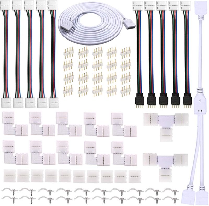 Photo 1 of FSJEE 4 Pin LED Strip Connector Kit for 5050 10mm LED Light Strip,Include 8 Types of Solderless Accessories,Provide Most of Parts for DIY Lighting Project
