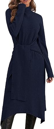 Photo 1 of Jayscreate Women's Fall Sweater Dress 2023 Long Sleeve Midi Tie Front A-Line High Waist Winter Business Casual Dress Aphlos 