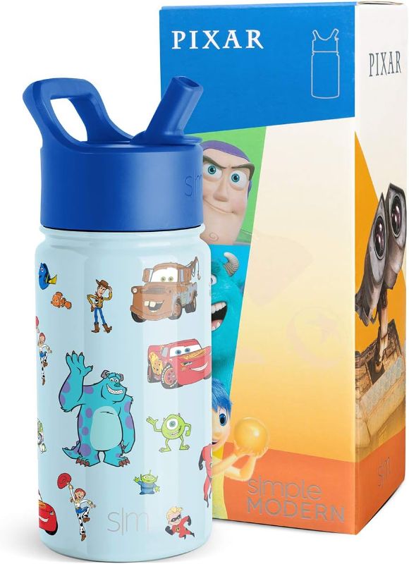 Photo 1 of ** NO STRAW** **IMAGES FADING** Simple Modern Disney Pixar Kids Water Bottle with Straw Lid | Reusable Insulated Stainless Steel Cup for Boys, School | Summit Collection | 14oz, Pixar Pals 