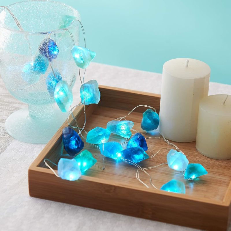 Photo 1 of  Natural Fluorite Crystal String Lights USB/Battery Powered 6.5FT 20 LEDs with Remote/Timer for Summer Sea Glass Beach Theme Indoor Outdoor Decor 