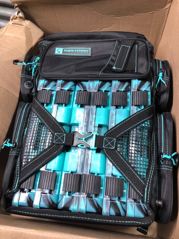 Photo 3 of Evolution Fishing Drift Series Tackle Backpack – Seafoam, 3600 Size, Outdoor Rucksack w/ 6 Fishing Tackle Trays, Built In Rain Fly, Heavy Duty Fishing Backpack, Tackle Carrying Case Seafoam 3600