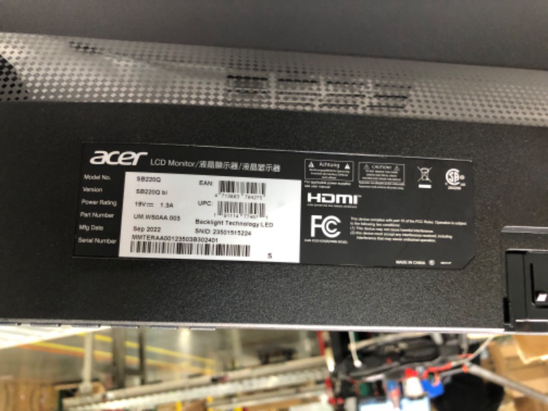 Photo 1 of Acer 21.5 Inch Full HD (1920 x 1080) IPS Ultra-Thin Zero Frame Computer Monitor (HDMI & VGA Port), SB220Q bi