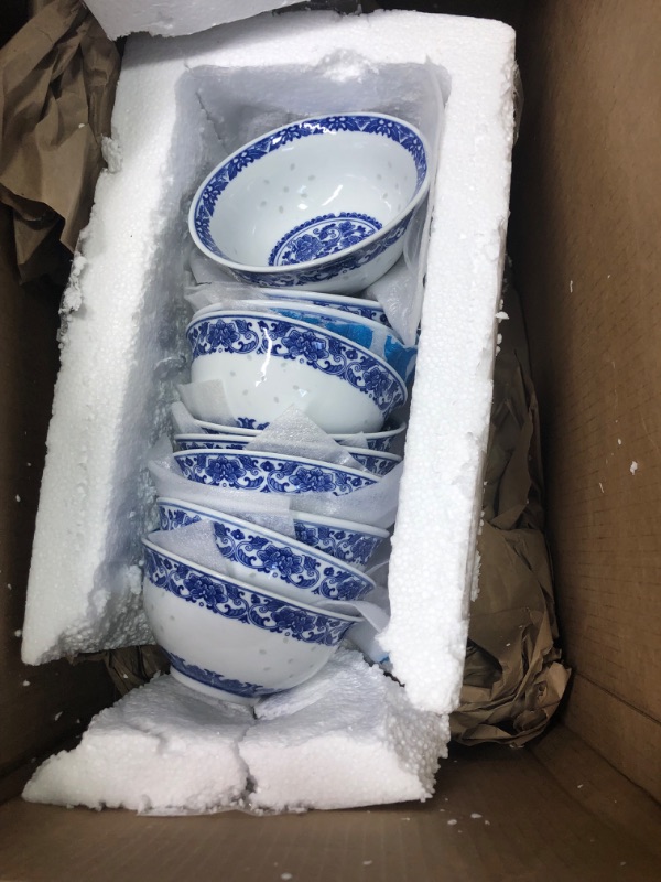 Photo 3 of 10 Pcs Fine Porcelain Blue and White Rice Pattern Bowls, Cereal Bowls, Rice Bowls with Free 10 Porcelain Spoons Jingdezhen China 