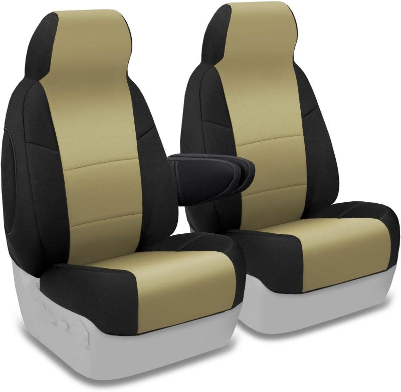 Photo 1 of Coverking Custom Fit Front 50/50 Bucket Seat Cover for Select Ford E-Series Models - Neosupreme (Tan with Black sides)
