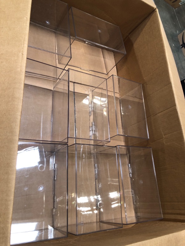 Photo 1 of mDesign Bathroom Plastic Stackable Storage Display Container Box with Hinged Lid - Cabinet, Vanity Organizer for Toiletries, Makeup, First Aid, Hair Accessories, 6.5" High, 8 Pack - Clear 8 Clear