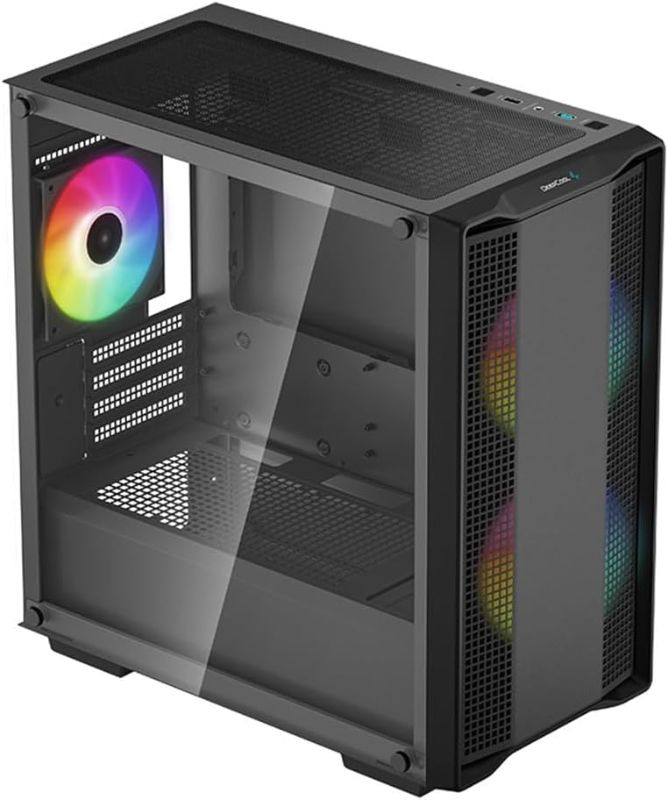 Photo 1 of DeepCool CC360 Mid-Tower ATX PC Case, 4X Pre-Installed 120mm LED Fans, Tempered Glass Side Panel, Black CC360 M-ATX