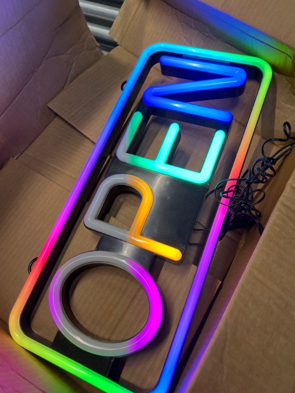 Photo 3 of Led Open Sign, 21×10 inch Neon Open Sign with Remote, Color Changing & Scrolling Modes, Adjustable Brightness and Speed RGB Open Signs for Business Bar Restaurant Hotel Storefront Window