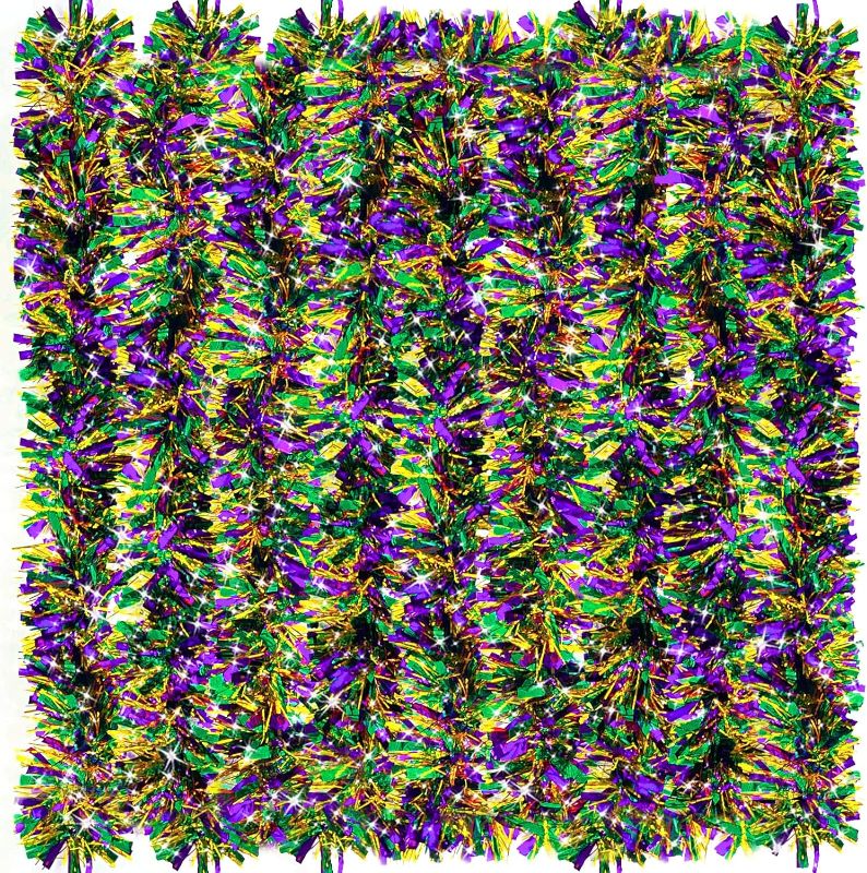 Photo 1 of [ 3 Strings Total 49.2 Ft ] Mardi Gras Tinsel Garlands Decorations Purple Green Gold Metallic Streamers Shiny Garlands Hanging Mardi Gras Decor Indoor Outdoor Home Party Supplies, Each 16.4 Ft by 3.5"
