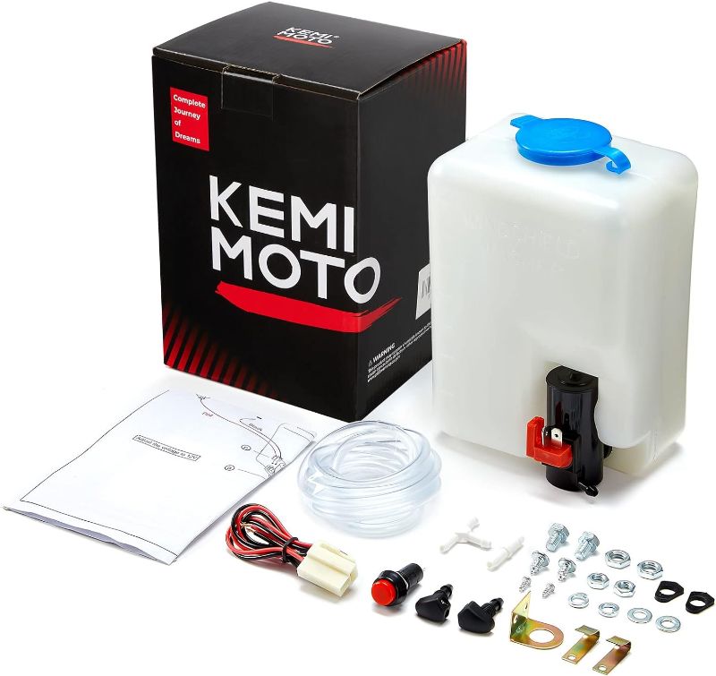 Photo 1 of **USED** KEMIMOTO Universal Car Windshield Washer Pump, Washer Fluid Reservoir Bottle Kit with Pump Jet Button Switch 12V Windshield Tank
