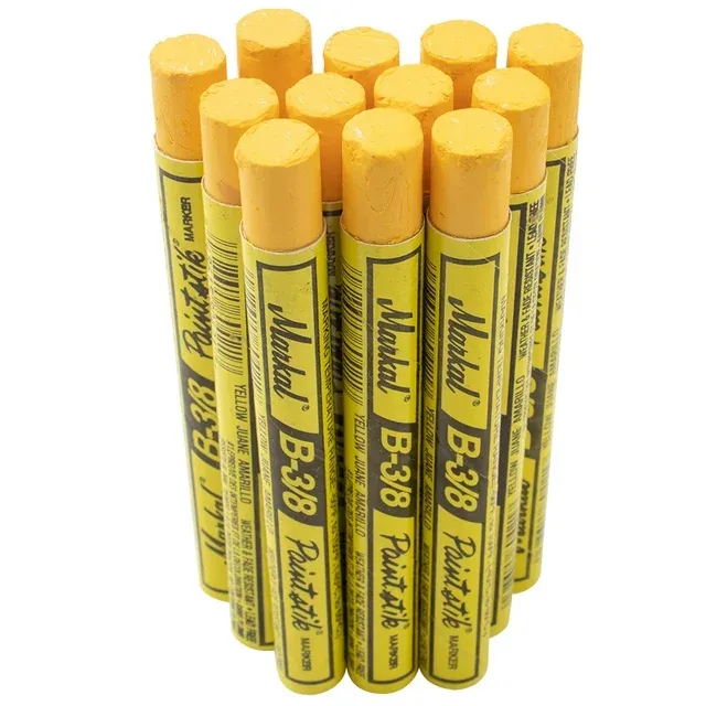 Photo 1 of 12 Pc Set Yellow Fine Point 3/8" Markal B Paintsticks Oil Water Hot Cold Crayon Metal Wood Glass Marks for Auto Tire Fabric Construction
