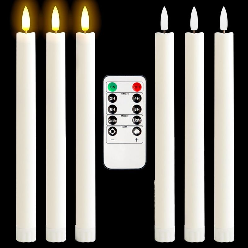 Photo 1 of 3D Black Wick Led Battery Operated Flameless Taper Candles Light with Remote Timer, Electric Fake Window Candle Flickering Like Real Wax, Flameless Ivory Candle Stick for Christmas/Home/Wedding
