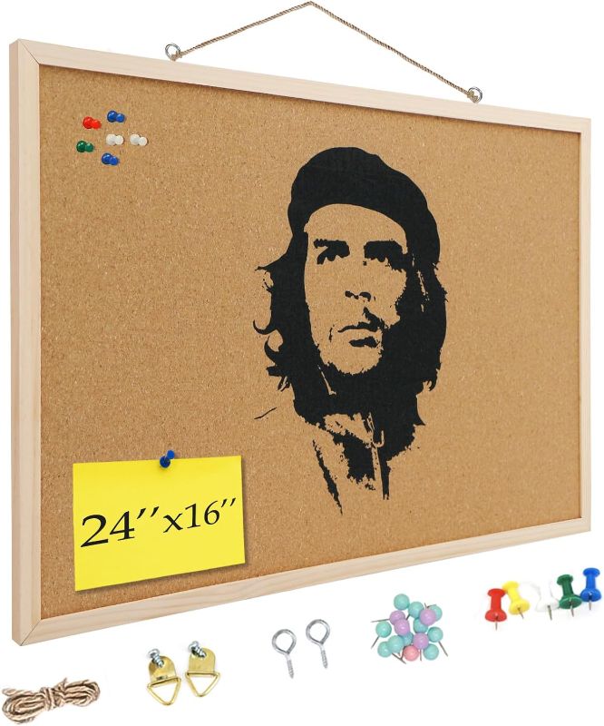 Photo 1 of 16” x 24” Cork Boards for Walls with Frame, Che Guevara, 1 Pack Small Wood Framed Bulletins Board Decorative Hanging Pin Board, Corkboards for Wall Notice Board Memo Board, Two-Sides Cork
