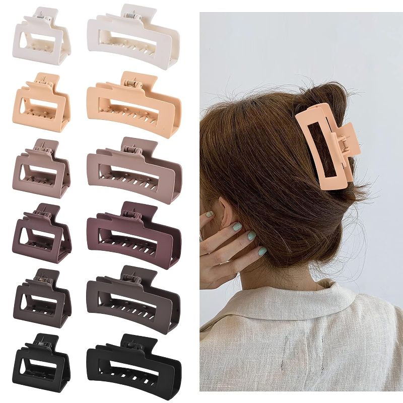 Photo 1 of 12 Pcs Rectangle Clips, Accessories for Women and Girls, Including 6 Pcs 4 Inch Large Clips for Thick Hair and 6 Pcs 2 inch Small Clips for Thin Hair (Neutral)
