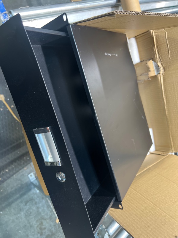 Photo 1 of Server Cabinet Case Drawer Metal Rack Mount Tool Drawer 19 Inch Rack Mount DJ Locking Lockable Deep Drawer with Key for Enclosure Server Rack Cabinet Black (2U)