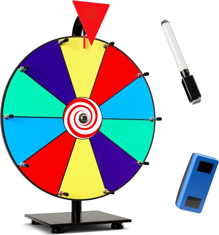 Photo 1 of 12 Inch Heavy Duty Spinning Prize Wheel - 10 Slots Color Tabletop Roulette Spinner of Fortune Spin The with Dry Erase Marker and Eraser Win Game for Trade Show, Carnival
