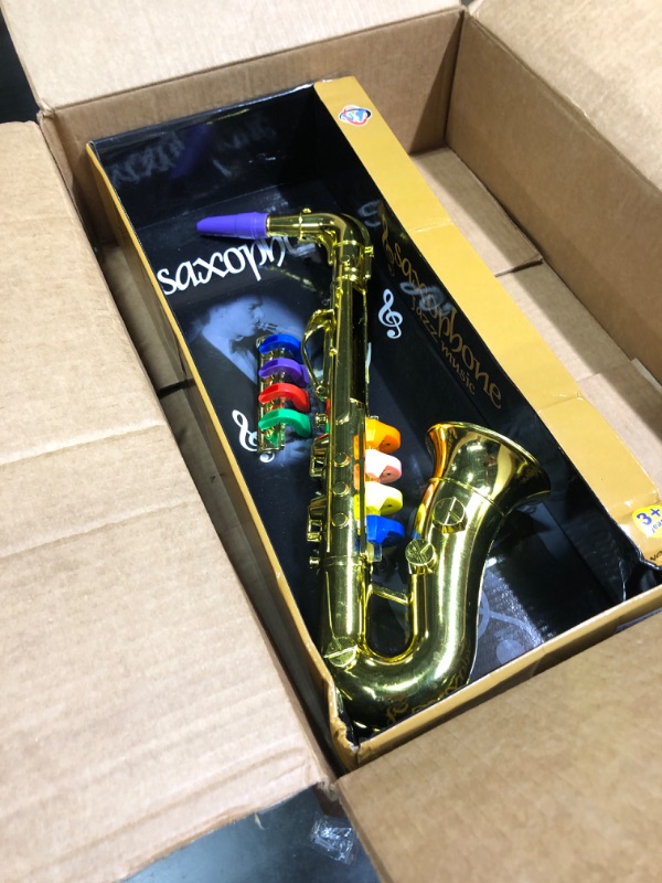 Photo 3 of 1pc Saxophone Model Kids Clarinet Kidult Toys Instruments for Kids Birthday Kids Trumpet Saxophone Toddler Toy Mini Instruments Kid Toy Models Electroplating Small Child Doll House 40X14X8CM 1