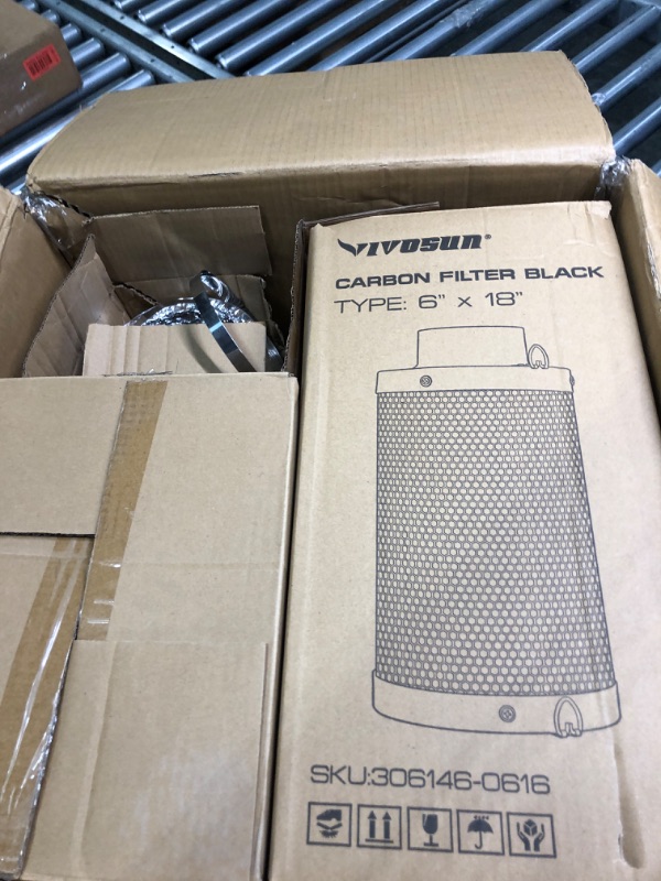Photo 1 of VIVOSUN Air Filtration Kit, 6” 390 CFM Inline Ventilation Fan with Speed Controller, 6” Black Carbon Filter and 8’ of Ducting for Grow Tent, Planting room, Air Circulation 6 Inch Black Filter+Silver Ducting