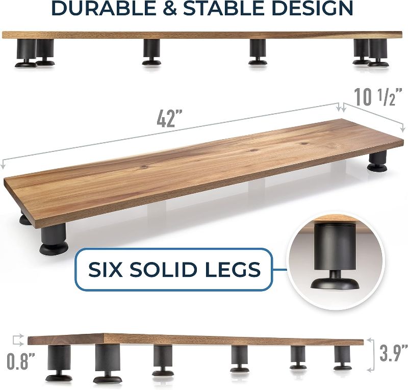 Photo 2 of Nordik Large Dual Monitor Riser for 2 - Premium Handmade Hardwood Acacia Computer - Laptop TV Stand with Storage for Desk Accessories - Organizer Television