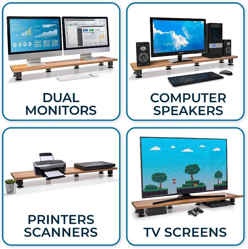 Photo 1 of Nordik Large Dual Monitor Riser for 2 - Premium Handmade Hardwood Acacia Computer - Laptop TV Stand with Storage for Desk Accessories - Organizer Television