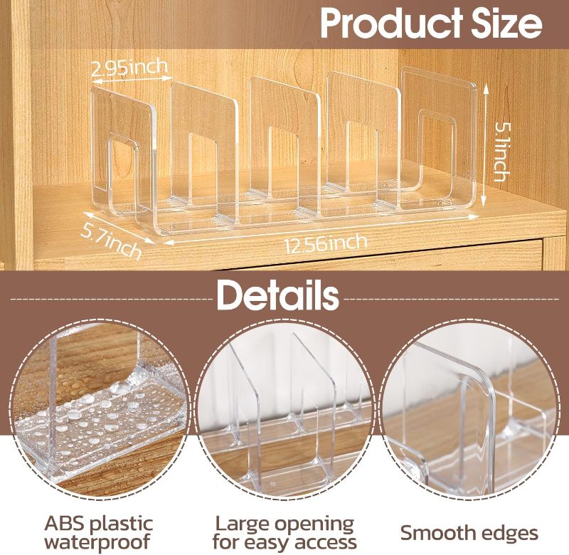 Photo 1 of 2pcs Clear Plastic Purse Handbag Organizer 4 Sections Bag Closet Shelf Divider Purse Display Stand Handbag Storage Organizer Clear Desk File Sorter Stand Holder Bookshelf (2)