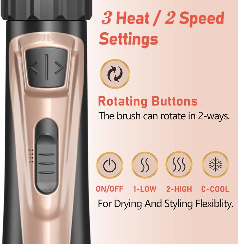 Photo 4 of Beautimeter 3-in-1 Hair Dryer Brush with Auto-Rotating Curling, Frizz Control, Negative Ionic Volumizer - Black & Gold