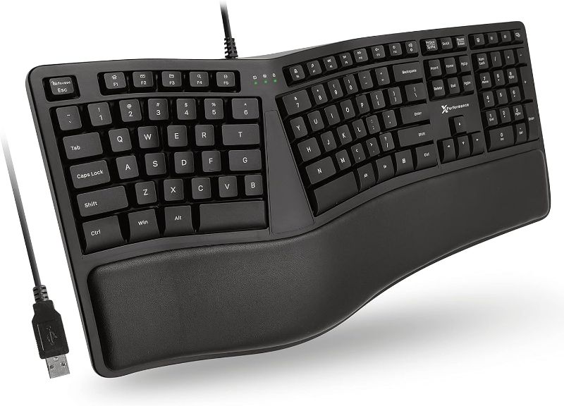 Photo 1 of X9 Ergonomic Keyboard Wired with Cushioned Wrist Rest - Type Naturally and Comfortably Longer - USB Wired Keyboard for Laptop with 110 Keys & 5ft Cable - Split Keyboard for PC, Computer Ergo Keyboard