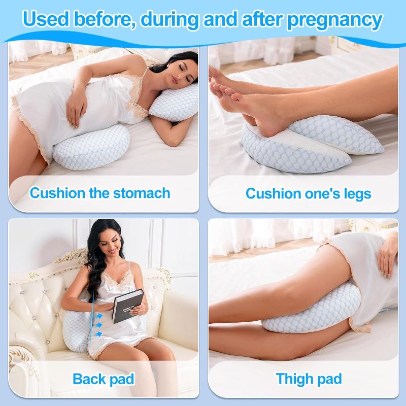 Photo 2 of Clasymoon Pregnancy Pillows, Maternity Pillow,Pregnancy Pillows for Sleeping with Removable Cover,Pregnancy Body Pillow for Back Pain and Pregnant Legs,HIPS, Belly Support(3 in 1-Blue White)