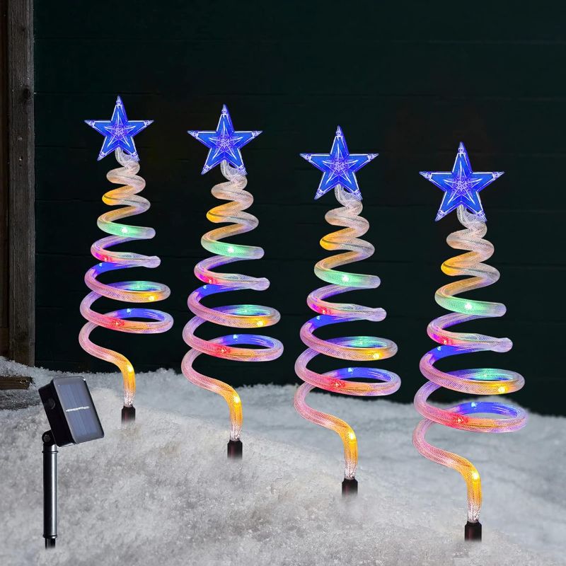 Photo 1 of **USED****NOT COMPLETE SET**  Set of 4 Spiral Christmas Tree Pathway Lights, Solar Powered Pre-lit 40 LEDs Pathway Markers Stake Outdoor Christmas Decoration for Path, Yard, Garden, Landscape - Multicolor
