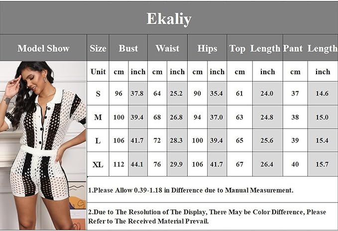 Photo 2 of Ekaliy Crochet Women Knit Short Sleeve Button Down Summer Outfits