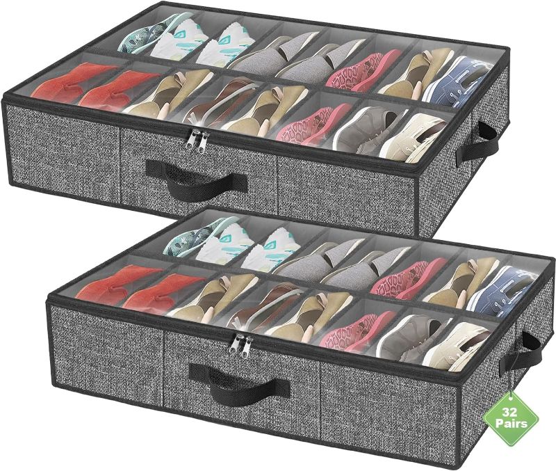 Photo 1 of 32 Pairs Shoe Organizer Under Bed, Underbed Shoe Storage Boxes Bins, Organizador De Zapatos, Extra Large Zapateras Organizer, Black, Set of 2