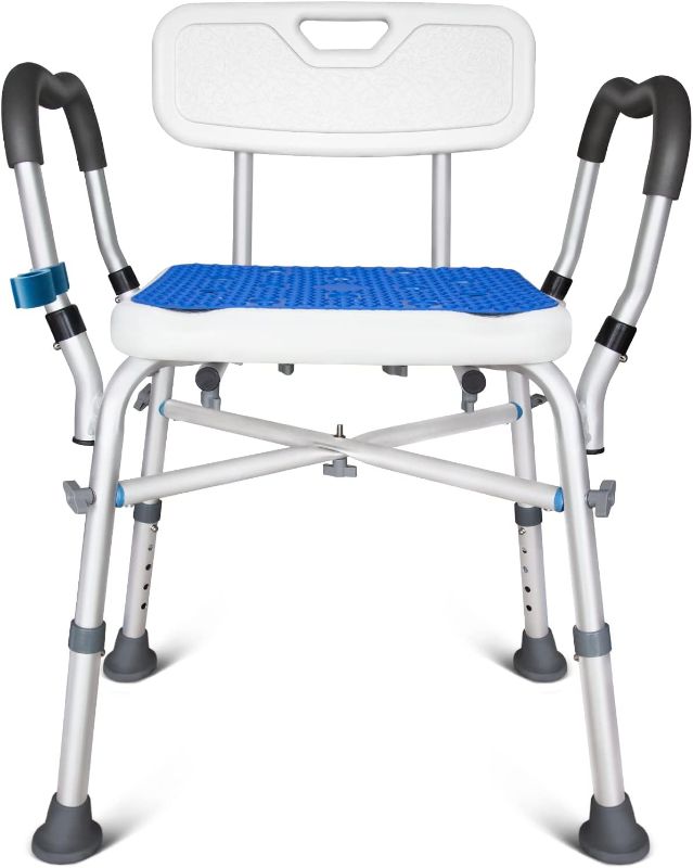 Photo 1 of Bath Chair with Arms, Medical Shower Seat, Bariatric Bath Stool Safety Shower Bench with Reinforced Crossing bar for Elderly, Adults, Disabled