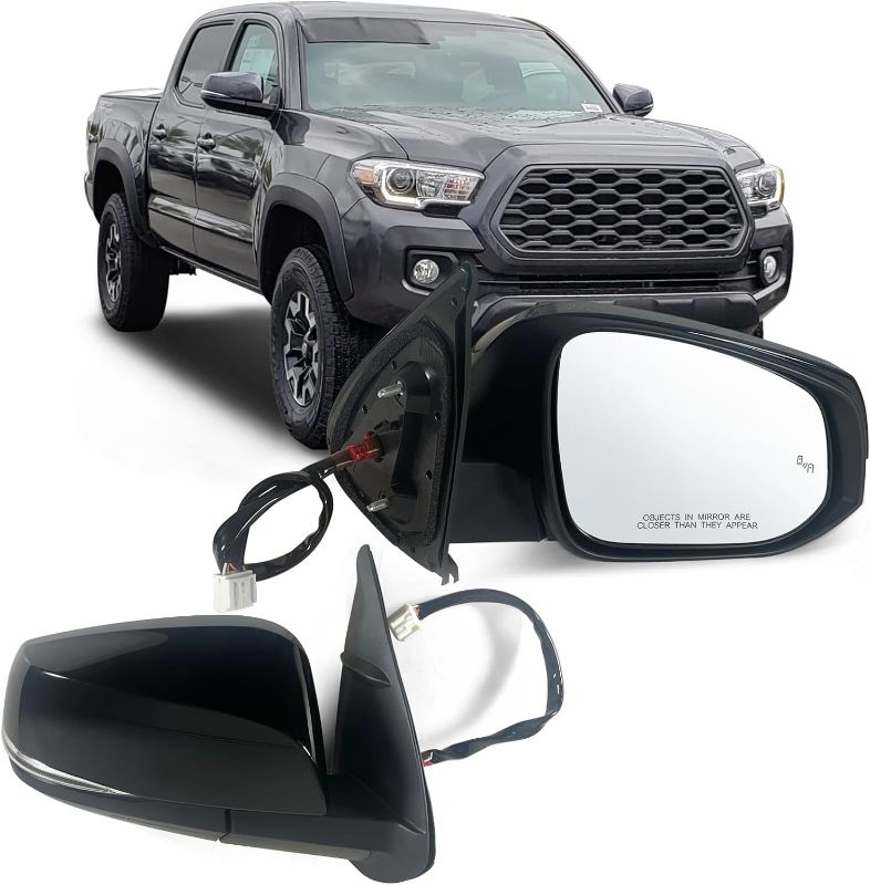 Photo 1 of Lqito Right Passenger side Mirror Fits 2016-2022 Toyota Tacoma With Power Glass, Heated, Turn Signal, Blind Spot Detection and Manual Folding Match to Midnight Black Metallic Replace TO1320350 (8Pins) 8 Pins Right Black