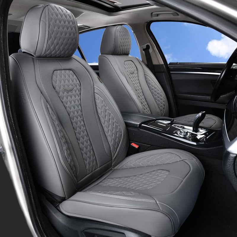 Photo 1 of Coverado Leather Seat Covers Full Set, 5 Seats Universal Seat Covers for Cars, Waterproof Luxury Leatherette Seat Cushions, Front and Rear Seat Protectors, Auto Seat Covers Fit for Most Vehicles Gary Gary FullSet