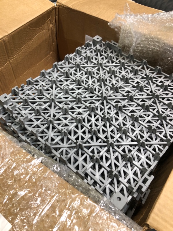 Photo 1 of 12” x 12” Drainage Interlocking Floor Tiles, 12 Pack Non-Slip Pool Deck Drain Tiles for Flooring, Soft PVC Splicing Modular Cushion Mats, Rubber Floor Tiles with Holes for Shower Basement Garage Shed 12PACK-Black