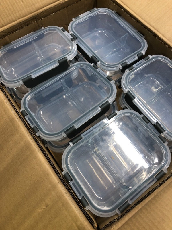 Photo 3 of [10-Pack,22 Oz]Glass Meal Prep Containers 2 Compartments, Airtight Glass Lunch Bento Boxes with Lids, Glass Food Storage Containers, BPA-Free, Microwave, Oven, Freezer and Dishwasher Gray