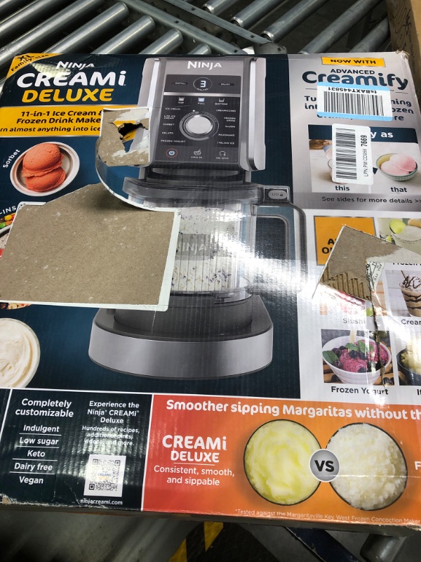 Photo 2 of ** FOR PARTS ONLY ** Ninja NC501 CREAMi Deluxe 11-in-1 Ice Cream & Frozen Treat Maker for Ice Cream, Sorbet, Milkshakes, Frozen Drinks & More, 11 Programs, with 2 XL Family Size Pint Containers, Perfect for Kids, Silver 11 Functions + (2) 24 oz. Pints