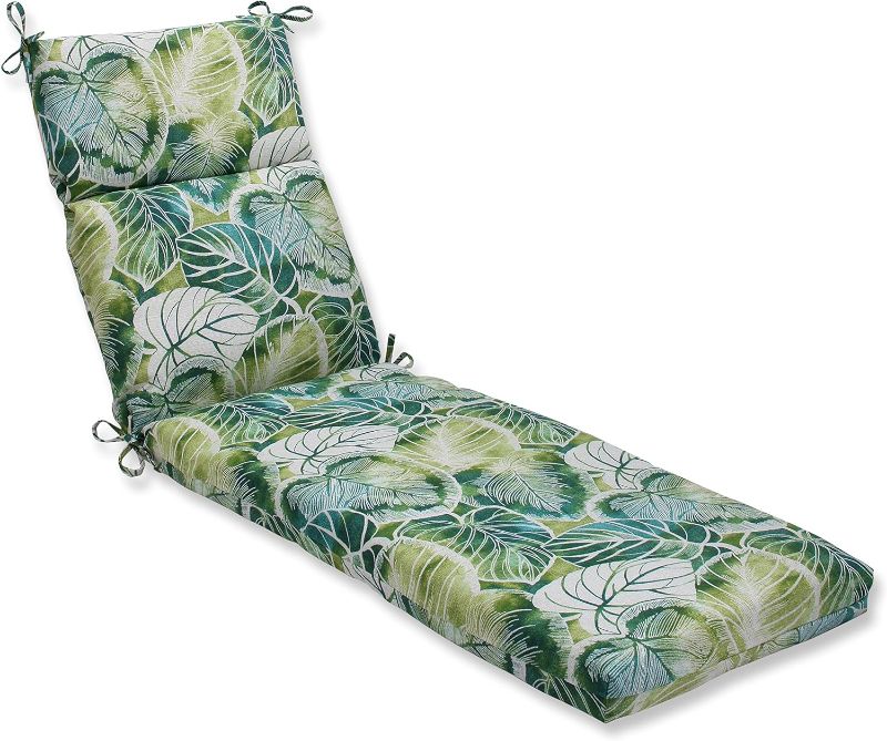 Photo 1 of **USED**2  Pillow Perfect Tropic Floral Indoor/Outdoor Split Back Chaise Lounge Cushion with Ties, Plush Fiber Fill, Weather, and Fade Resistant, 72.5" x 21", Green/Ivory Key Cove, 1 Count