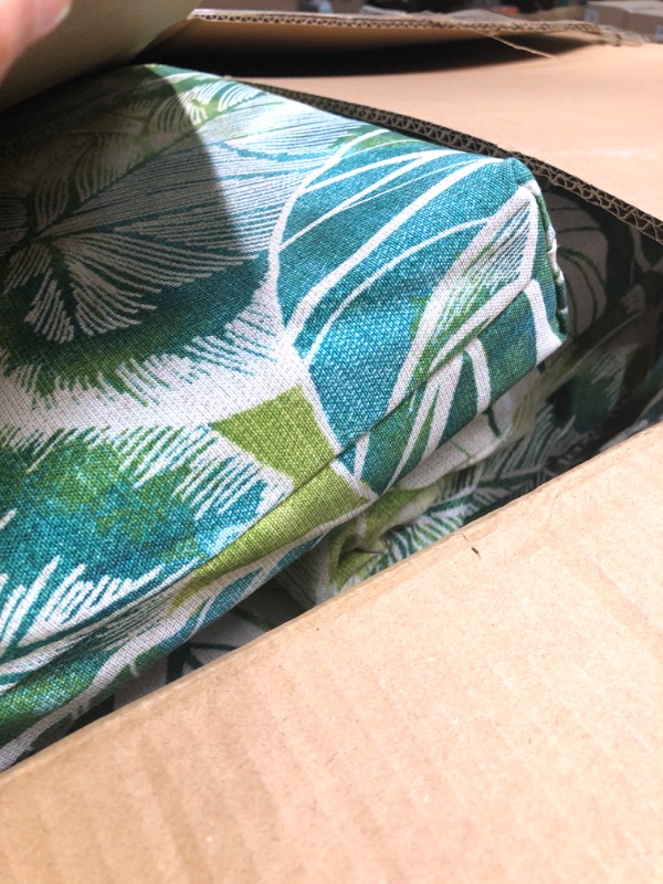 Photo 4 of 2  Pillow Perfect Tropic Floral Indoor/Outdoor Split Back Chaise Lounge Cushion with Ties, Plush Fiber Fill, Weather, and Fade Resistant, 72.5" x 21", Green/Ivory Key Cove, 1 Count