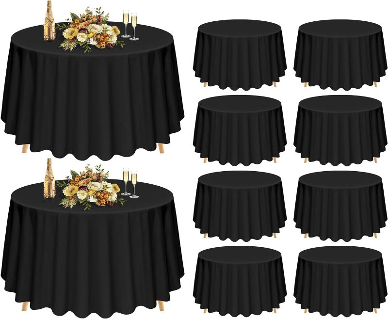 Photo 1 of Pesonlook Round Tablecloth - 10 Pack 120 Inch Black Round Table Cloths,Premium Polyester Resistant Table Cover for Wedding, Party, Dining,Banquet,Buffet Table, Holiday,Dinner Tables Decorate