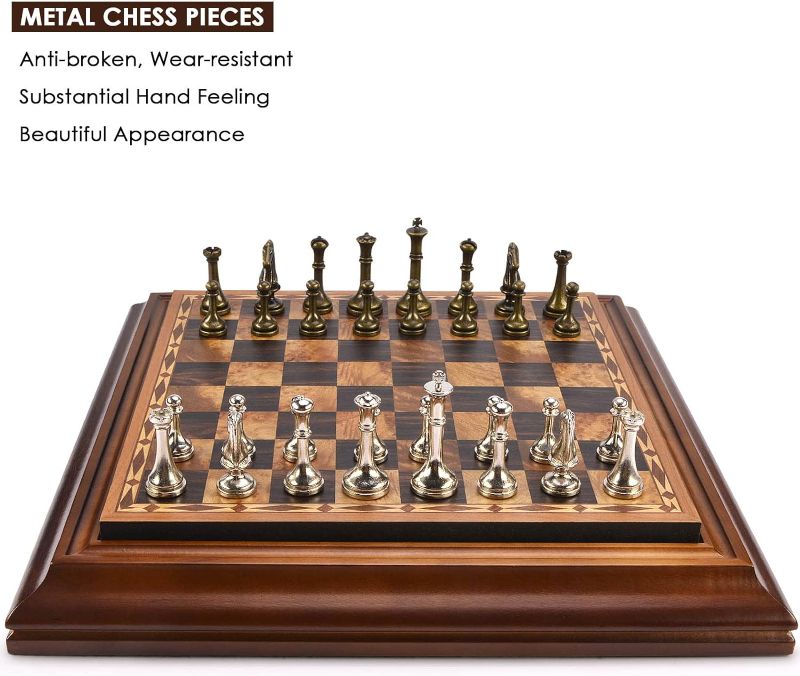 Photo 1 of AMEROUS 14 inches Wooden Chess Set with Metal Chess Pieces / 2.5'' King/Storage for Chessmen/Gift Package/Instructions/Classic Board Game