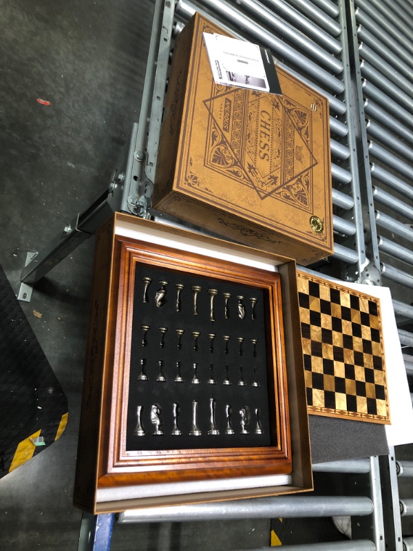 Photo 2 of AMEROUS 14 inches Wooden Chess Set with Metal Chess Pieces / 2.5'' King/Storage for Chessmen/Gift Package/Instructions/Classic Board Game