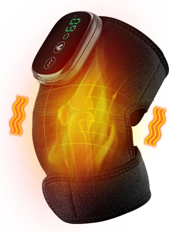 Photo 1 of Heated Knee Massager, 3 in 1 Knee Massager with Heat and Vibration, Portable Cordless Electric Massage Knee Heating Pads Elbow Shoulder Brace Wrap, 3 Vibration Heating Modes and LED Display (Black)